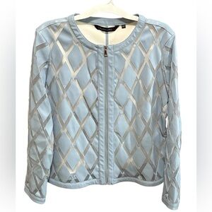 Colleen Lopez Faux Leather and Mesh Diamond light blue Jacket - L